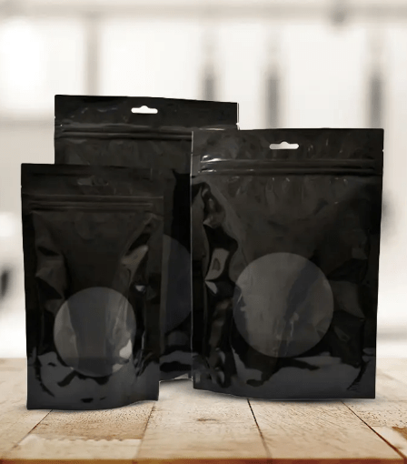 پاکت ایستاده زیپ دار پنجره گرد